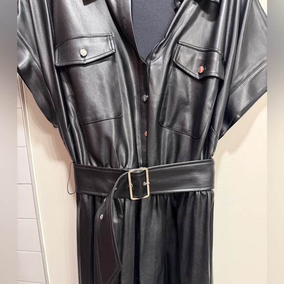 Faux Leather Dress With Pleated Skirt - Picture 7 of 8